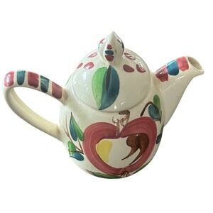 Vintage Purinton Pottery Slipware Individual Apple Hand Painted 5 Inches‎ Teapot